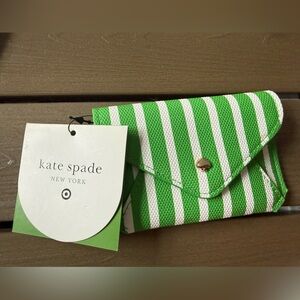 Kate Spade Green and White Striped Card holder